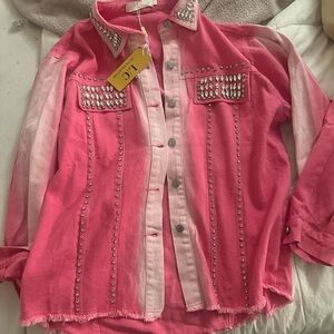 Pink denim rhinestones jacket